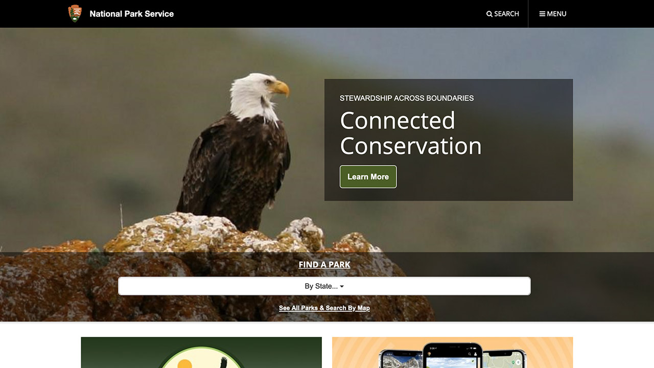 Desktop version of the responsive National Park Service website