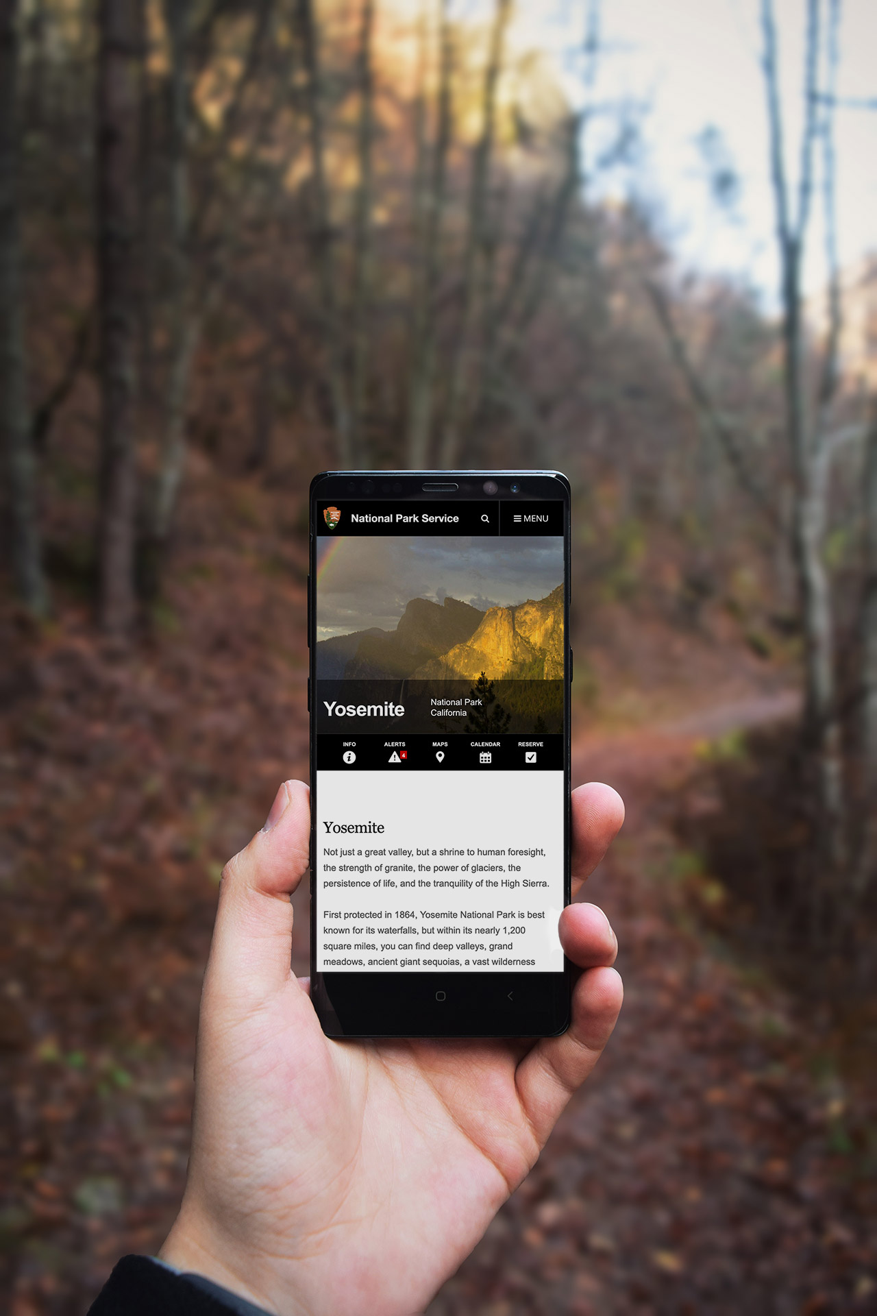 Mobile version of the responsive National Park Service website